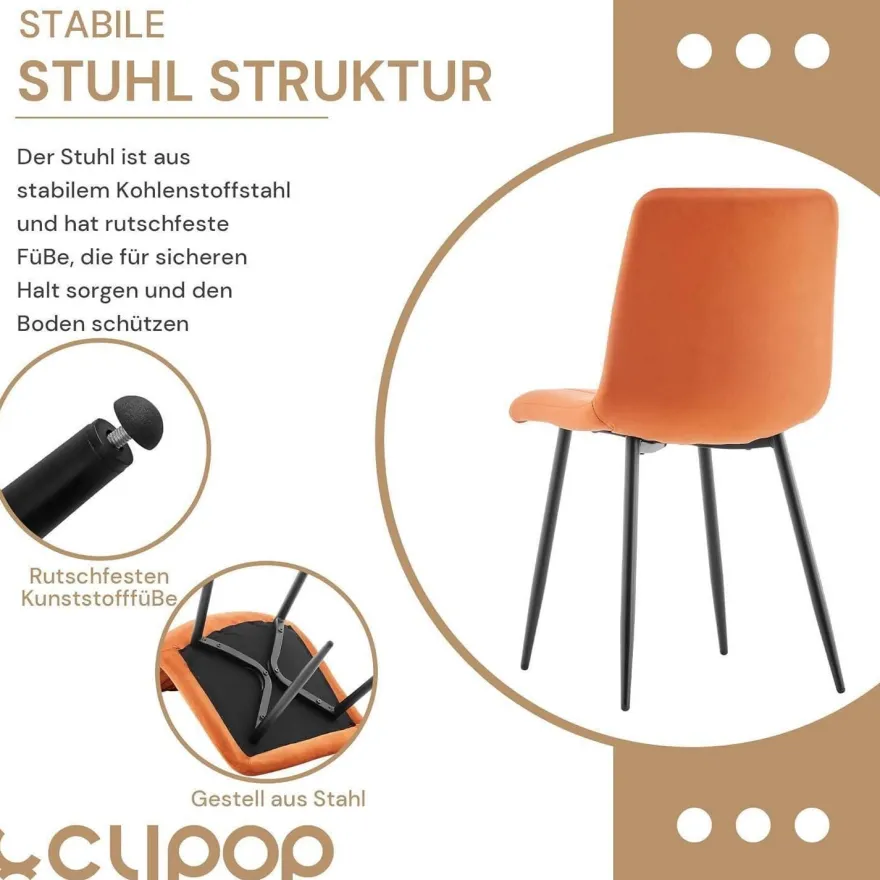 CLIPOP Esszimmerstühle 2er Set, Samt Gepolsterte Küchenstühle mit Metallbeinen