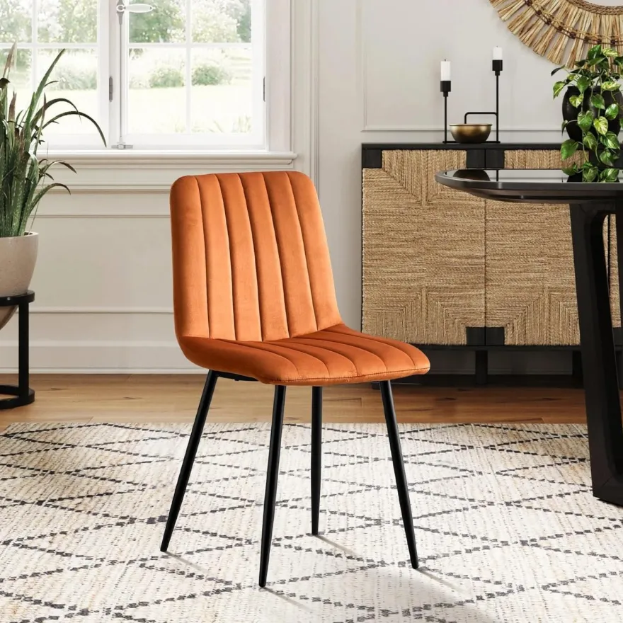 CLIPOP Esszimmerstühle 2er Set, Samt Gepolsterte Küchenstühle mit Metallbeinen