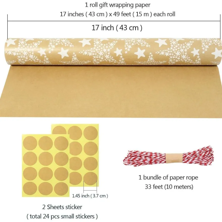 43cmx15m Geschenkpapier Rolle, Weihnachten Geburtstag Geschenkpapier, Stern