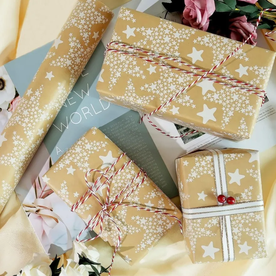 43cmx15m Geschenkpapier Rolle, Weihnachten Geburtstag Geschenkpapier, Stern