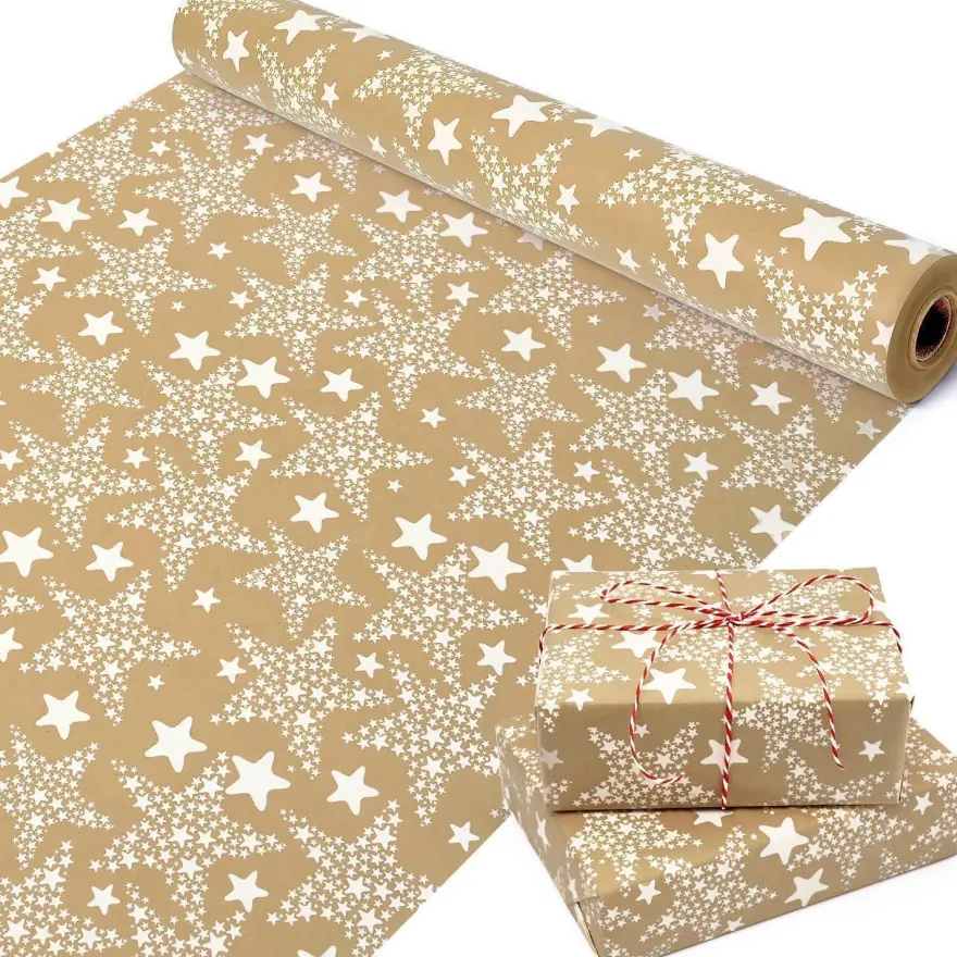 43cmx15m Geschenkpapier Rolle, Weihnachten Geburtstag Geschenkpapier, Stern