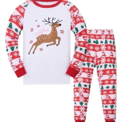 Codkkre Kinder Weihnachts Schlafanzug Langarm Baumwolle Pyjama Set 2-12 Jahre