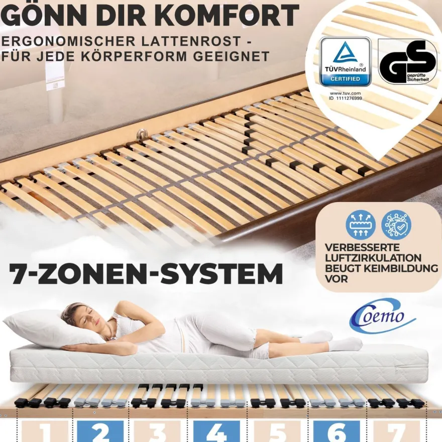 Coemo Lattenrost ERGO NV Starr mit 28 Leisten Mittelzonenverstellung, 7-Zonen