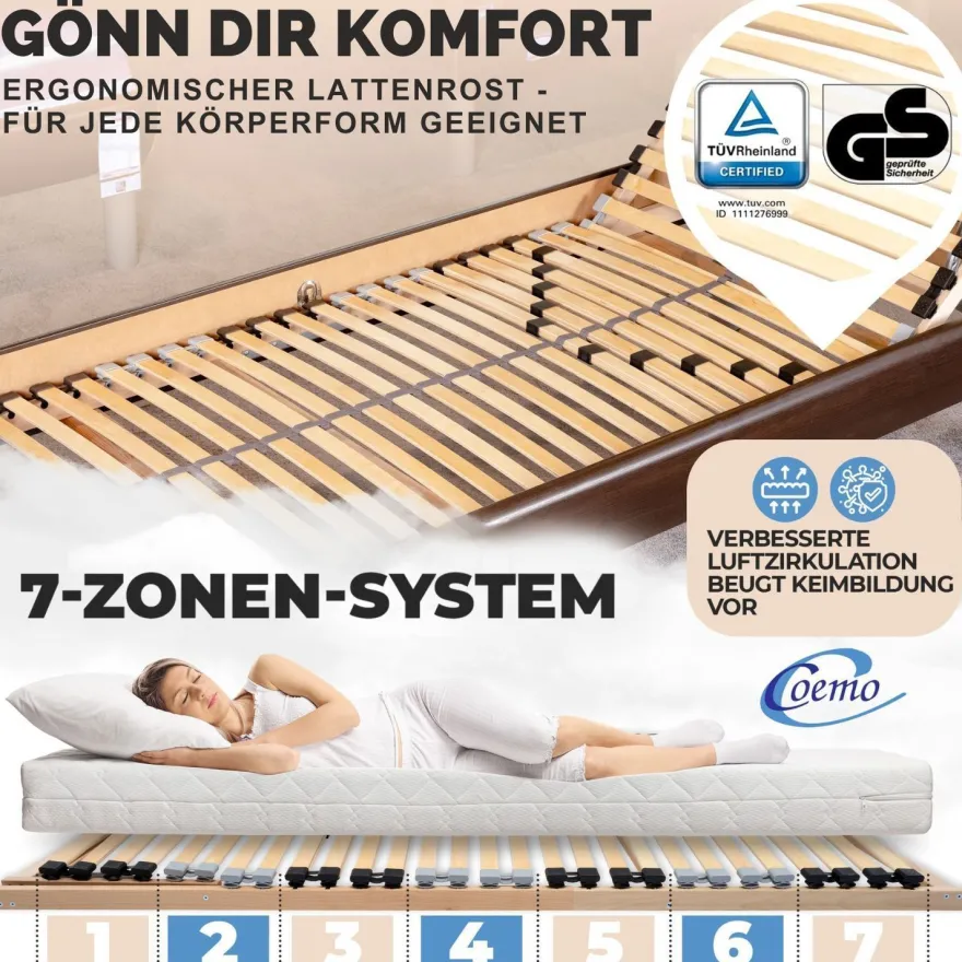 Coemo 2x Lattenrost ERGO K 90x200 cm 7-Zonen Kopfteil verstellbar - Doppelpack