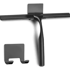 Coftclmomt 25cm Edelstahl Duschabzieher mit selbstklebendem Haken, Schwarz, für