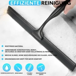 Coftclmomt 25cm Edelstahl Duschabzieher mit selbstklebendem Haken, Schwarz, für