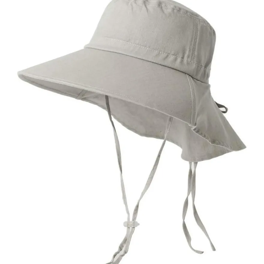 Comhats Damen Sonnenhut mit Nackenschutz, UPF 50, breite Krempe, Baumwolle, Grau
