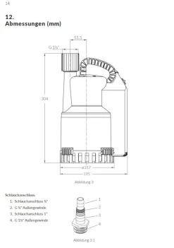 Conel Flow Tauchpumpe TP12-A für leicht aggressive Medien mit innenl. Schwimmer