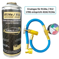 Coolblast Kältemittel Set R134A Ersatzgas für Autos von 1995 bis 2016 Befüllschlauch