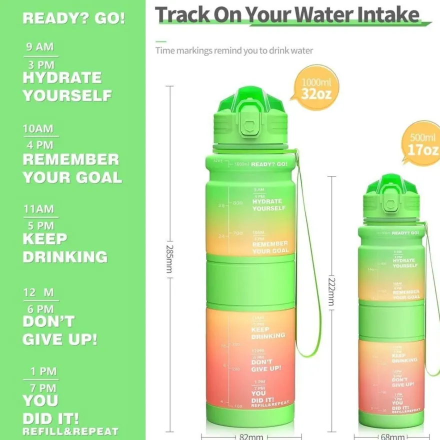 Coolfel Trinkflasche Kinder 500ml/1l, Auslaufsicher, BPA Frei, Motivierend mit