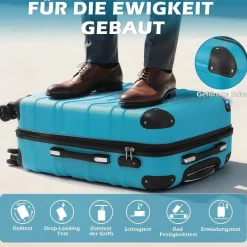 Coolife Hartschalen-Koffer Rollkoffer Reisekoffer ABS TSA 4 Rollen Rot Set-2tlg