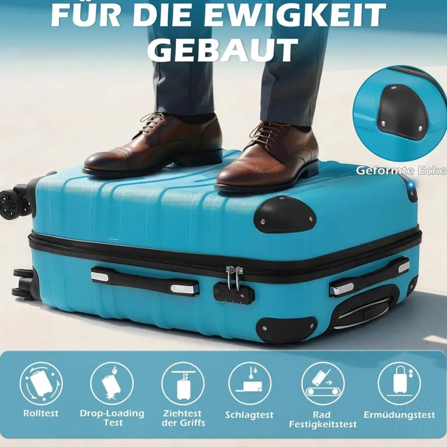 Coolife Hartschalen-Koffer Rollkoffer Reisekoffer ABS TSA 4 Rollen Rot Set-2tlg