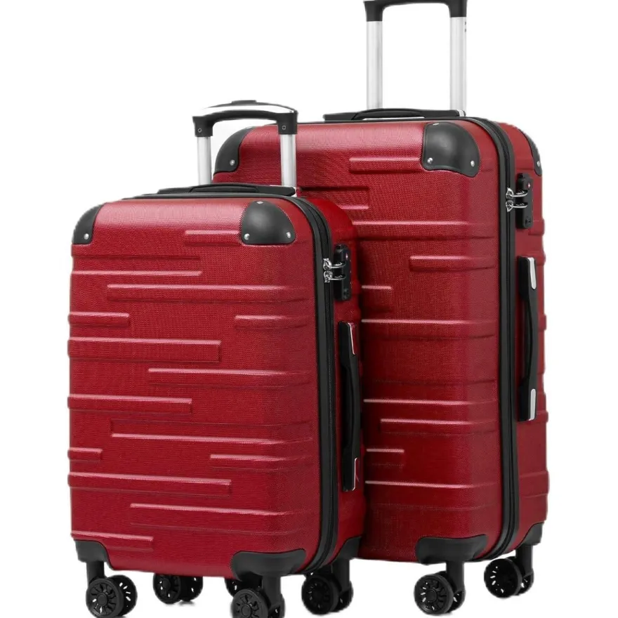 Coolife Hartschalen-Koffer Rollkoffer Reisekoffer ABS TSA 4 Rollen Rot Set-2tlg