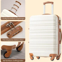 Coolife Hartschalen-Koffer Trolley mit TSA-Schloss, 4 Rollen, Großer Koffer