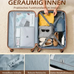 Coolife Hartschalen-Koffer Trolley mit TSA-Schloss, 4 Rollen, Großer Koffer