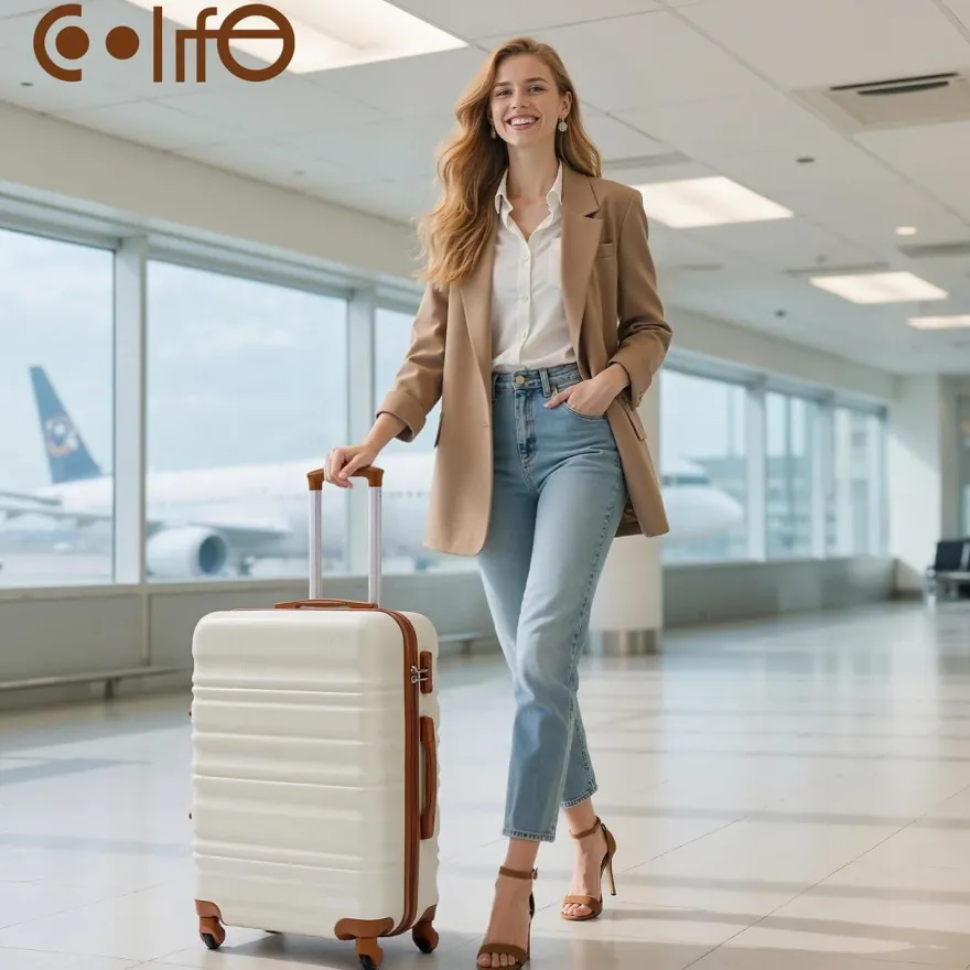 Coolife Hartschalen-Koffer Trolley mit TSA-Schloss, 4 Rollen, Großer Koffer