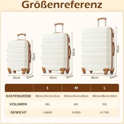 Coolife Hartschalen-Koffer Trolley mit TSA-Schloss, 4 Rollen, Großer Koffer