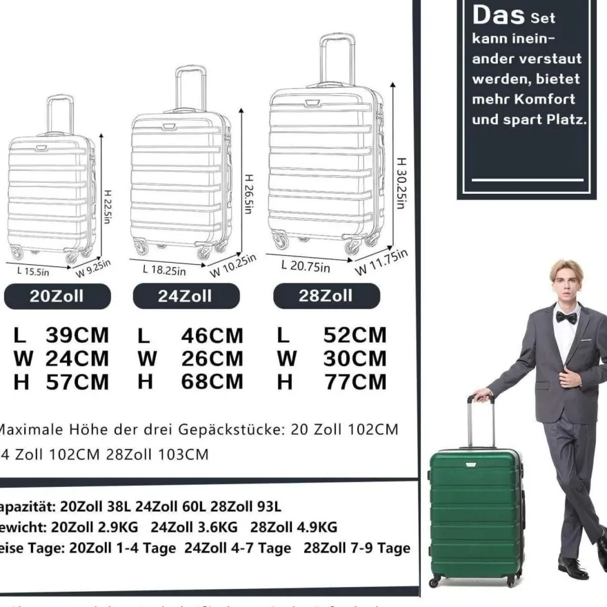 Coolife Hartschalen-Koffer Trolley Rollkoffer TSA-Schloss 4 Rollen Weiß/Braun