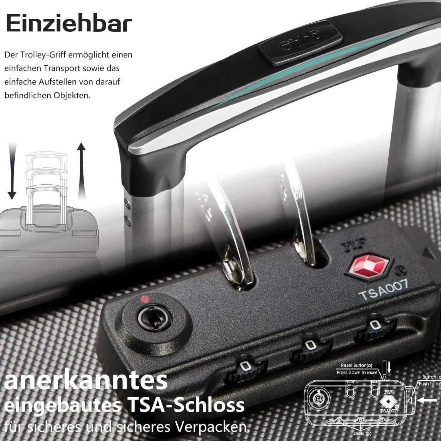 Coolife Hartschalen-Koffer Trolley Rollkoffer TSA-Schloss 4 Rollen Weiß/Braun