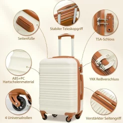 Coolife Koffer-Set 6tlg ABS Hartschale Reisekoffer 4 Rollen TSA Gelb/Schwarz
