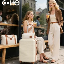Coolife Koffer-Set 3tlg Mittlerer Koffer ABS Hartschale 4 Rollen TSA-Schloss