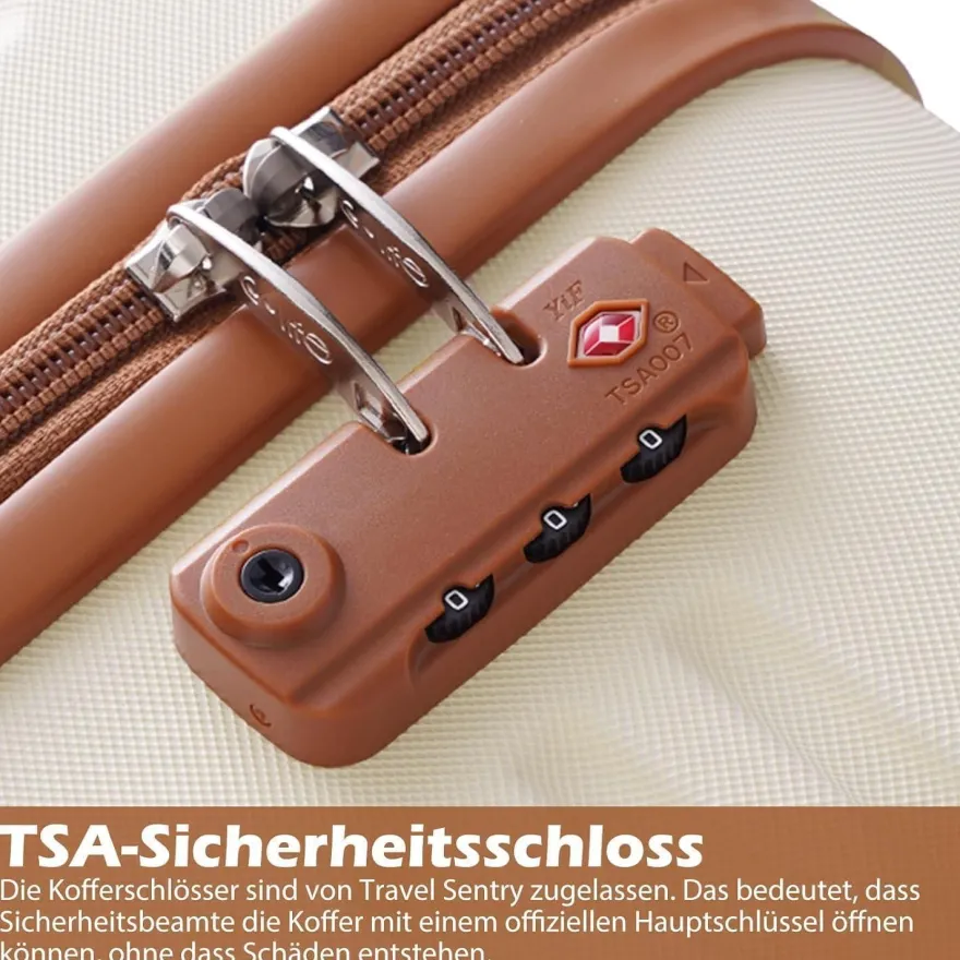Coolife Koffer Trolley ABS Hartschale 4 Rollen TSA-Schloss 3tlg Grau/Rosa