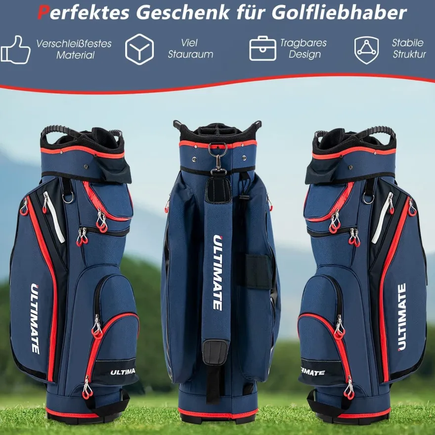 Costway Golftasche, Golfreisetasche Cartbag mit Regenhaube und Getränkekühltasche