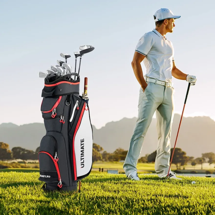 Costway Golftasche, Golfreisetasche Cartbag mit Regenhaube und Getränkekühltasche
