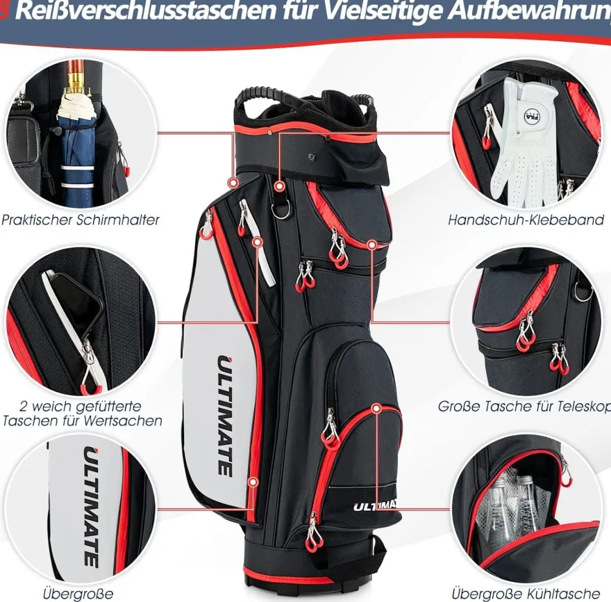 Costway Golftasche, Golfreisetasche Cartbag mit Regenhaube und Getränkekühltasche