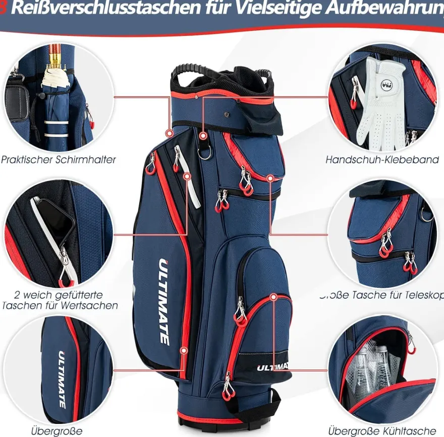 Costway Golftasche, Golfreisetasche Cartbag mit Regenhaube und Getränkekühltasche