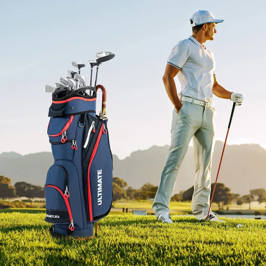 Costway Golftasche, Golfreisetasche Cartbag mit Regenhaube und Getränkekühltasche
