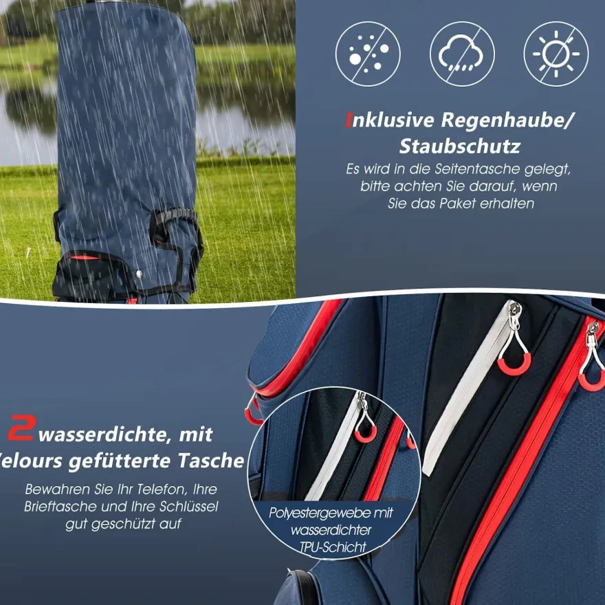 Costway Golftasche, Golfreisetasche Cartbag mit Regenhaube und Getränkekühltasche