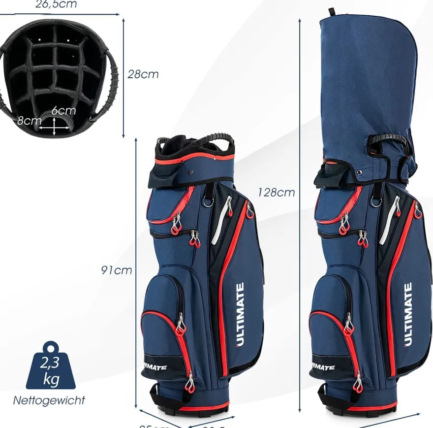 Costway Golftasche, Golfreisetasche Cartbag mit Regenhaube und Getränkekühltasche