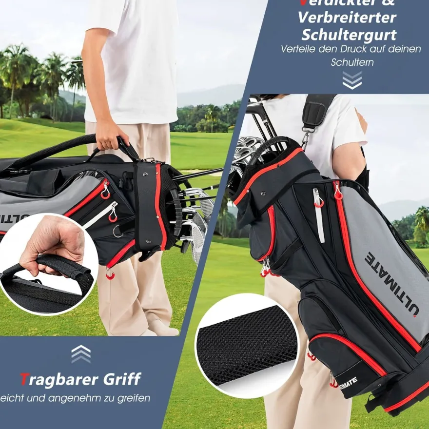 Costway Golftasche, Golfreisetasche Cartbag mit Regenhaube und Getränkekühltasche
