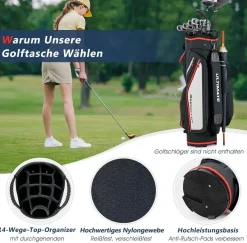 Costway Golftasche, Golfreisetasche Cartbag mit Regenhaube und Getränkekühltasche