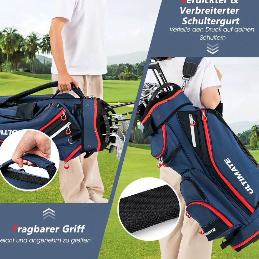 Costway Golftasche, Golfreisetasche Cartbag mit Regenhaube und Getränkekühltasche