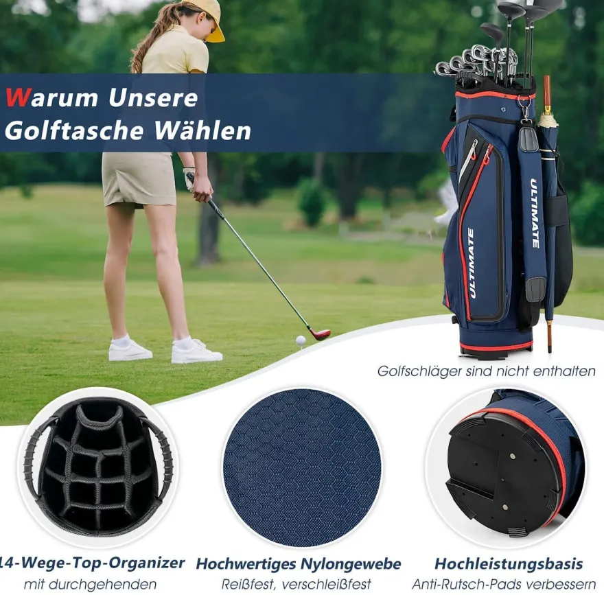 Costway Golftasche, Golfreisetasche Cartbag mit Regenhaube und Getränkekühltasche
