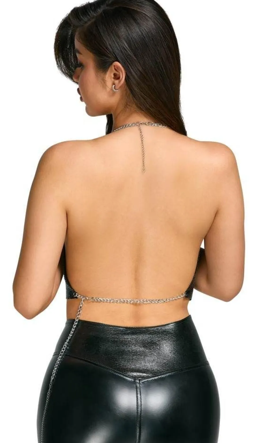 Cottelli Crop-Top rückenfrei, schwarz-silber, Wasserfall-Ausschnitt