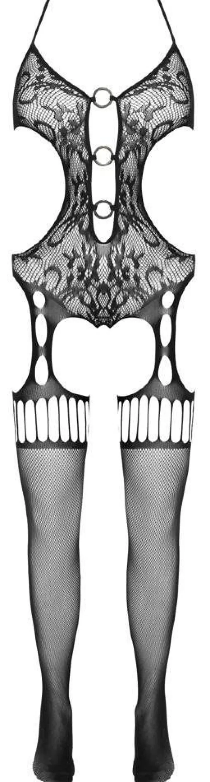 Cottelli Fantasy Catsuit ouvert - Netzmaschen Straps-Body - Schwarz
