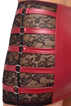 Cottelli PARTY Wetlook Neckholder-Top und Minirock Set, rot/schwarz