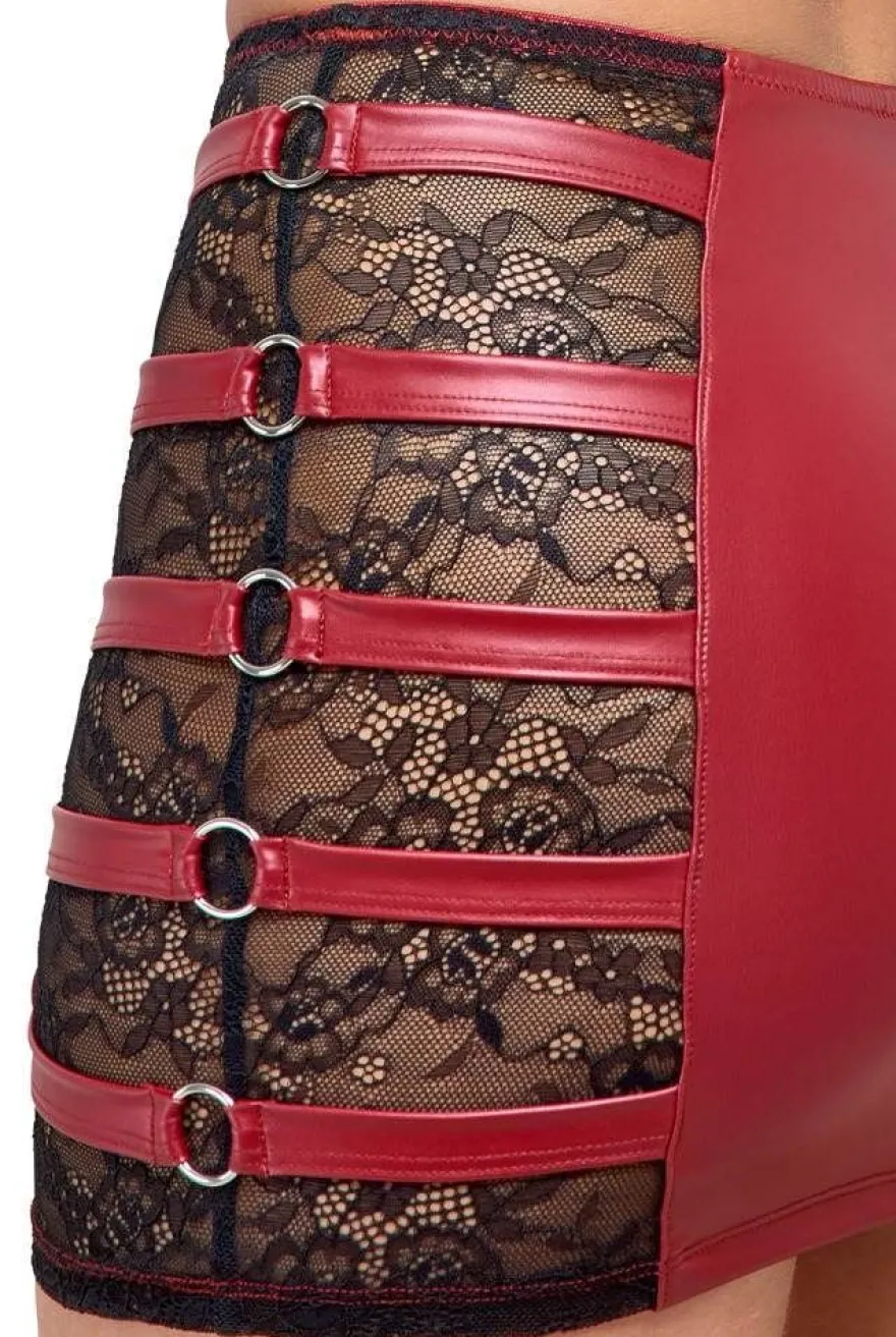 Cottelli PARTY Wetlook Neckholder-Top und Minirock Set, rot/schwarz