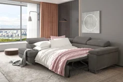 Couchgarnitur JADE Stoff Rosa mit Schlaffunktion Ottomane Links