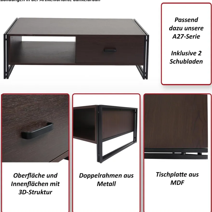 Couchtisch HWC-A27, Beistelltisch Wohnzimmertisch, 41x120x60cm 3D-Struktur