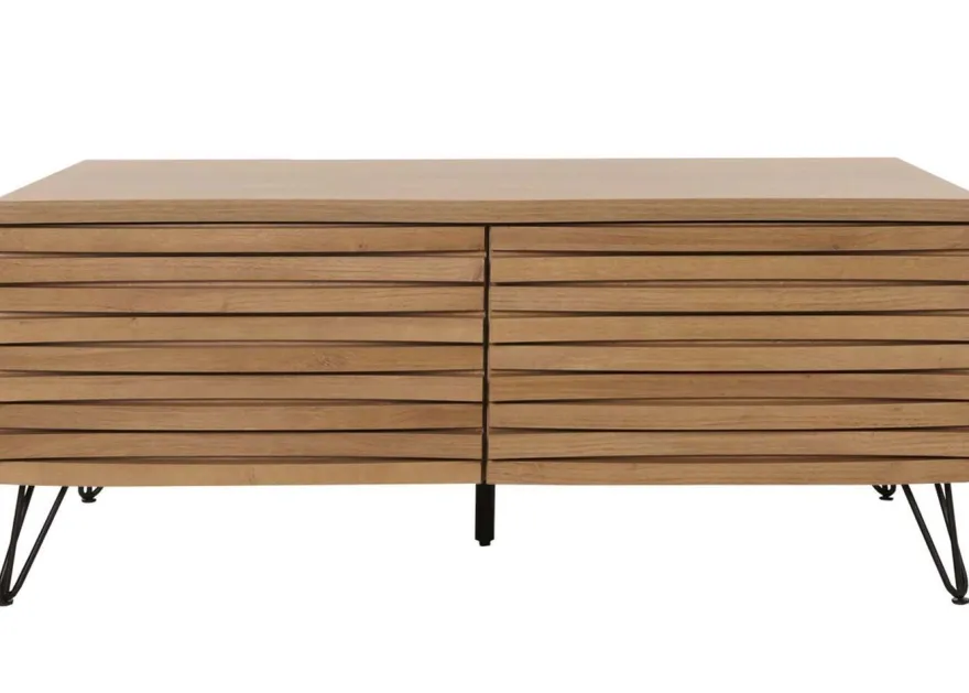 Couchtisch HWC-M49, 3D-Design 2 Schubladen MDF Metall 46x110x55cm