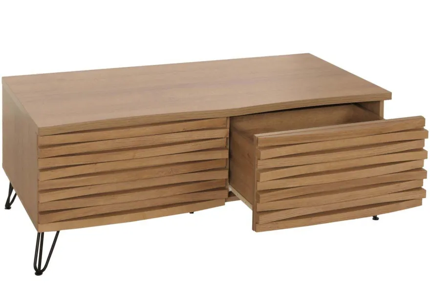 Couchtisch HWC-M49, 3D-Design 2 Schubladen MDF Metall 46x110x55cm