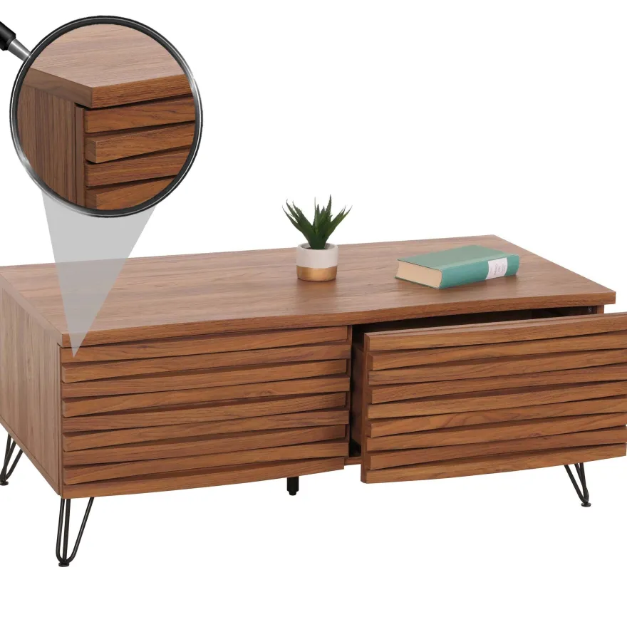 Couchtisch HWC-M49, 3D-Design 2 Schubladen MDF Metall 46x110x55cm