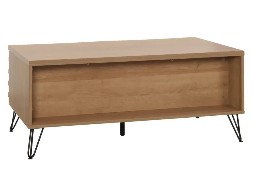 Couchtisch HWC-M49, 3D-Design 2 Schubladen MDF Metall 46x110x55cm