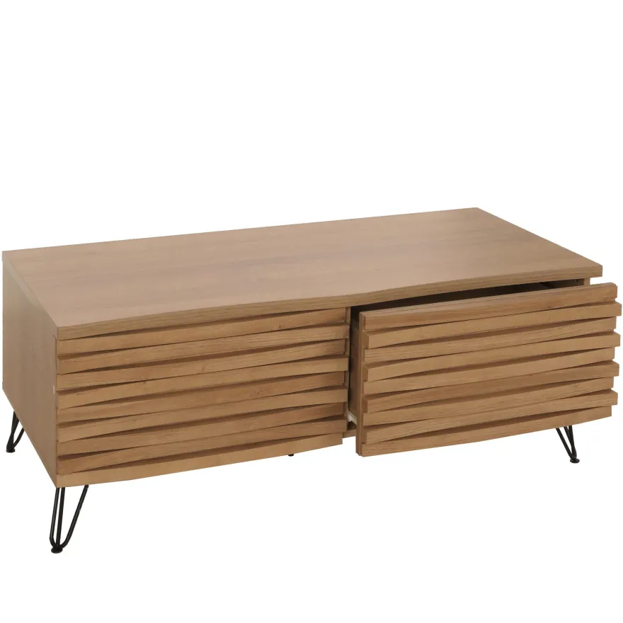 Couchtisch HWC-M49, 3D-Design 2 Schubladen MDF Metall 46x110x55cm