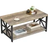 Couchtisch Runde Ecke 100cm Holz Metall Regal Sandeiche Rustikales Design