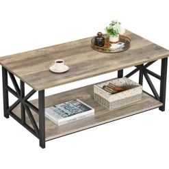 Couchtisch Runde Ecke 100cm Holz Metall Regal Sandeiche Rustikales Design